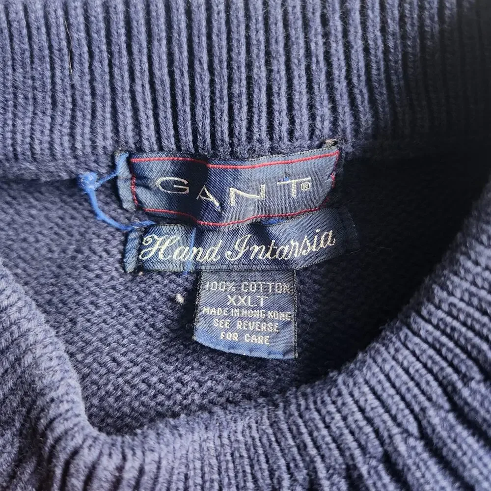 Vintage 90's GANT Sailboat Hand Intarsia Navy Sweater XXLT - Picture 4 of 7